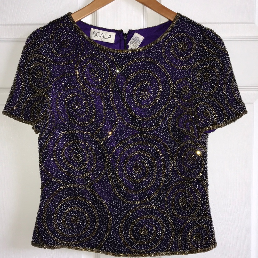 SCALA Silk‎ beaded Top / purple & gold / SZ S